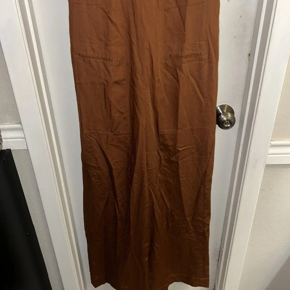 Elie Tahari Brown Wide Leg Sleeves Neck Tie Boho Chic Casual Jumpsuit Medium